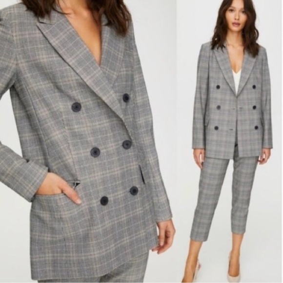 Aritzia Babaton Samuel Plaid Double Breasted Blazer Size 4 Black White Office - Picture 2 of 8